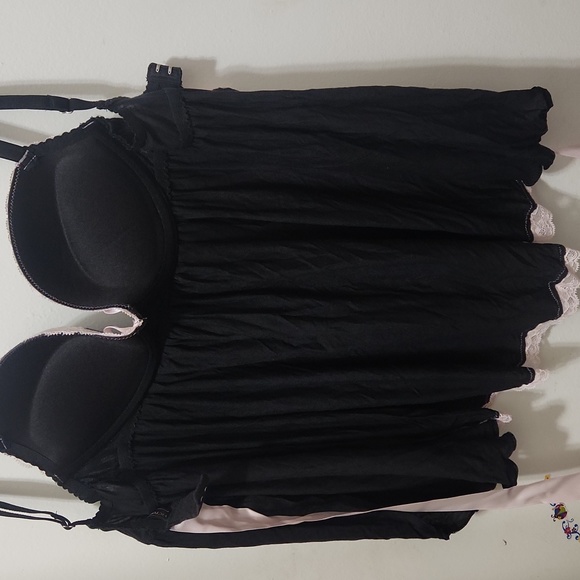 Victoria's Secret Babydoll Chemise Padded Underwire Black Pink Bow Back Lace 34C - Picture 4 of 6